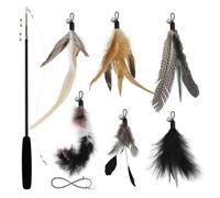 SONGWAY Cat Feather Stick Toy - 7 PCS Cat Feather Toys, 1 Teaser Wand with 6 Feather Refills with Bell, Interactive Cat Toy Wand for Indoor Cats and Kitten, Black