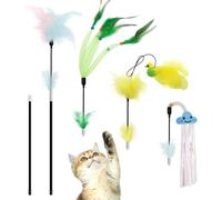 SONGWAY Cat Feather Teaser Wand - 2 Cat Wand with 4 Flexible Cute Bird Tassel Feather Cat Toys, Interactive Cat Toy for Indoor Cats Kittens