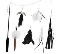 SONGWAY Cat Feather Wand Stick Toy - 7 Pcs Cat Feather Toys, 1 Retractable Teaser Wand with 6 Tassel Dragonfly Cat Toy Refills, Interactive Cat Toys for Indoor Cats Kittens, Black