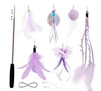 SONGWAY Cat Feather Wand Toy - 7 Pcs Cat Feather Toys, 1 Retractable Teaser Wand and 6 Tassel Dragonfly Cat Toys Refills, Interactive Cat Toys for Indoor Cats Kittens, Purple