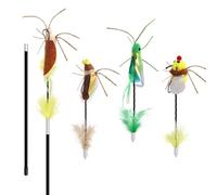 SONGWAY Cat Teaser Wand Toy - 2 Cat Wand with 4 Cute Insect Cat Toy Replacement Feathers, Interactive Cat Toy for Indoor Cats Kittens