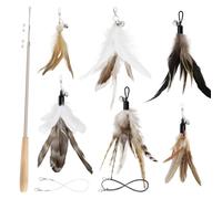 SONGWAY Cat Teaser Wand Toys - Wooden Handle Extendable Rods with 6 Cat Feather Toys Refills, Interactive Cat Toy for Indoor Cats Kittens Play Exercise