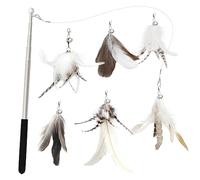 SONGWAY Cat Toy Feather Wand - 7 Pcs Interactive Cat Toys for Indoor Cats Kitten, 1 Retractable Teaser Wand With 6 Natural Feather Refills, Cat Fishing Rod Toys