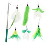 SONGWAY Cat Toy Feather Wand - 7 Pcs Interactive Cat Toys for Indoor Cats Kittens, 1 Retractable Teaser Wand with 6 Cat Feather Toy Refills, Cat Fishing Rod Toys, Green