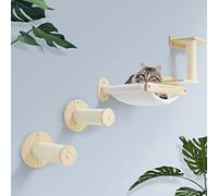 SONGWAY Wall Mounted Cat Shelf - Modern Cat Wall Furniture with Wood Hammock Bed, 2 Steps and Scratching Post, Cats Shelves and Perches for Climbing, Sleeping and Lounging