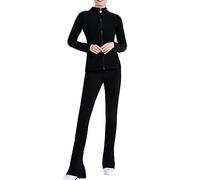 Songyi Girls Kids Figure Skating Jacket Outerwear with Practice Leggings Ice Skating Pants Training Tracksuits Sport Wear(Size:XS,Color:Black)