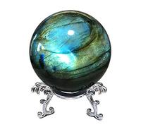 SONGZEM Natural labradorite sphere rock quartz crystal ball healing ornament specimen + pedestal (200g)