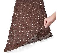 SONGZIMING Bathtub Mat Non Slip Pebble Bath Shower Mat with Drain Holes, Suction Cups Mat for Tub (16" W x 35" L,Brown)