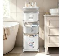 SONHANGIA Laundry Basket, 3-Tier Rolling Washing Basket | Plastic Laundry Basket on Wheels with Brake, Hollow Breathable Washing Hamper for Bathroom Bedroom Home Storage Organization