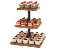 Sonhomay 3 Tier Cupcake Stand Wood Serving Tray Square Cupcake Tower