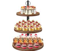 Sonhomay 3 Tier Cupcake Stand,Wood Serving Tray Square Cupcake Tower Cake Dessert Display Stand Tree Tower for Wedding Party Home Birthday Baby Shower Afternoon Tea Bar Decor (Circular)