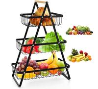 Sonhomay 3 Tier Fruit Basket Countertop Fruit Vegetable Basket Bowl with Wooden Handle Tiered Fruit Bowl Kitchen Organizer for Bread Vegetable Fruits Snack Produce Onion Potato