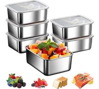 Sonhomay 6 Pack Food Storage Containers 21oz Stainless Steel Reusable Stackable Box with Lid Kitchen Organizer Airtight Lunch Bento Boxes for Lunch Meal Prep Leftovers Fruits
