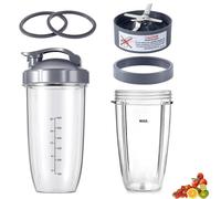 Sonhomay 7pcs Nutri- bullet Blender Cups& Blade Replacement Set 32oz Huge Cup with 1 Flip- Top To- Go Lid and 1 Lid Ring& Premium Extractor Blade with Compatible with Nutri- Bullet 600w/ 900w Blender