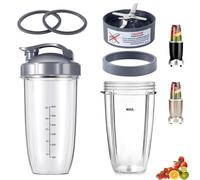 Sonhomay 7pcs Nutri- bullet Blender Cups& Blade Replacement Set 32oz Huge Cup with 1 Flip- Top To- Go Lid and 1 Lid Ring& Premium Extractor Blade with Compatible with Nutri- Bullet 600w/ 900w Blender