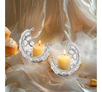 Sonhomay Candle Holder 2 Pack Moon Shape Crystal Tea light Candle Holder for Wedding Party Home Table Decoration
