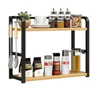 Sonhomay Coffee Station Organizer 2 Tier - Wooden Spice Rack for Kitchen Counter Top, Countertop Storage Shelf for Condiments, Tea, Mugs, Bathroom & Office - Space Saving Kitchen Organiser