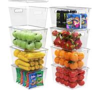 Sonhomay Fridge Storage Containers with Lids 8 Pack Clear Storage Bins with Handle Fridge Organizer Pantry Storage Containers for Fruits Vegetable Kitchen Pantry Cabinet Bathroom 6.2x7.6x11.4
