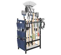 Sonhomay Garden Tool Organizer for Garage, Yard Tool Storage Rack with Hooks, Heavy Duty Metal Garage Organizers and Storage for Lawn Shed Outdoor Hold Long-Handled Tool/Rake/Broom 30x17.3x12.6