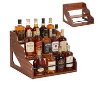 Sonhomay Liquor Bottle Display Shelf 3-Tier Wooden Rustic Coffee Syrup Rack Organizer Wine Rack Countertop Storage Shelf Stand Coffee Station Organizer for Mini Bar Spice Whiskey Drinks Cabinet