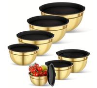 Sonhomay Mixing Bowls with Airtight Lids, 7 Pieces Stainless Steel Nesting Salad Bowls, Sizes 4L, 3.2L, 2.35L, 1.85L, 1.4L, 1L, 0.5L for Mixing, Preparing & Serving