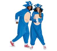 Sonic 3 Sonic Fancy Dress Jumpsuit for Adults, Officially Licensed SEGA Sonic the Hedgehog, Inspired by Sonic 3 Movie, Includes Detailed Fabric Hood, Soft Fabric, in size S/M and L/XL