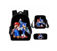 (Sonic) 3pcs Mario Super School Bag Backpack Shoulder Pencil Case Suitable Kids For