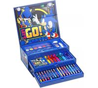 Sonic Art Set 52pc Colouring Tool Box - Pencils Pens Paint Art & Craft Supplies - Kids Activity Stationery Chest