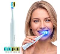 Sonic Electric Toothbrush, Blue Light Whitening with 6 Replacement Heads | iMusthav - 3 Sonic Modes, Smart Timer, Portable Design for Adult. AAA Battery Powered, Blue