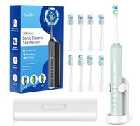 Sonic Electric Toothbrush for Adults and Kids, Rechargeable Sonic Tooth Brush with 8 Brush Heads, 5 Modes & 3 Intensities, 47,000VPM, Travel Case, 3h Charge, 2mins Smart Timer, Light Green, 1 Pack