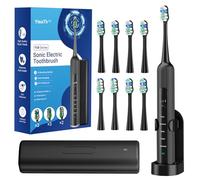 Sonic Electric Toothbrush for Adults and Kids, Rechargeable Sonic Tooth Brush with 8 Brush Heads, 5 Modes & 3 Intensities, 47,000VPM, Travel Case, 3h Charge, 2mins Smart Timer, Black, 1 Pack