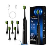 Sonic Electric Toothbrush for Adults & Kids, Rechargeable with 4 Modes, IPX7 Waterproof, 42000 VPM, Smart Timer, 5 Brush Heads Included - Ultra Powerful Deep Cleaning Oral Care (Black)