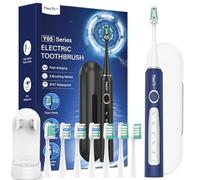 Sonic Electric Toothbrush for Adults - Sonic Toothbrushes with 8 Toothbrush Heads and 2 Minute Smart Timer, 90 Days Battery Life, 5 Brushing Modes, Travel Case (Sapphire)