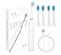 Sonic Electric Toothbrush for Adults with 4 Brush Heads, 6 Modes, IPX7 Waterproof, USB Fast Charge Lasts 30 Days, Travel Rechargeable Toothbrush, Teeth Whitening, Plaque Removal (White, Universal)