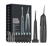 Sonic Electric Toothbrush & Water Flosser Cordless Oral Irrigator Set,4 Nozzles, 6 Brush Heads,Up to 90 Days Battery Life,IPX7,200ml Water Tank,for Home/Travel,Black/White (Black)