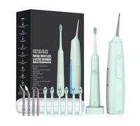 Sonic Electric Toothbrush & Water Flosser Cordless Oral Irrigator Set,4 Nozzles, 6 Brush Heads,Up to 90 Days Battery Life,IPX7,200ml Water Tank,for Home/Travel,Black/White (White)