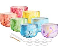 Sonic Energy Crystal Singing Bowl Chakra Set - 7 Pieces - 432 Hz, C Major, Marbled - For Meditation, Yoga, Sound Healing - Includes 2 Mallets and Silicone Rings (MCSBSETCHA)