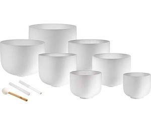 Sonic Energy Crystal Singing Bowls - 7-piece Chakra Set - 432 Hz Tuning, C-Major Scale - For Meditation, Yoga, Sound Healing - Includes 3 mallets and silicone rings (CSBSETCHA)