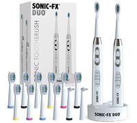 Sonic-FX Duo Rechargeable Electric Toothbrush Set - with 14 Brush Heads, 3 Modes, Smart Auto-Timer, Charging Dock Holder - Dual Handle Electric Tooth Brush for Adults & Kids, White