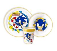 Sonic Microwave Safe 3pcs Cartoon Character Non Slip Bicolor Premium Dinner Tableware Set for Children Plate, Bowl, & Cup Set BPA Free Reusable Plastic (Sonic)