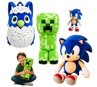 Sonic & Minecraft Creeper Plush Toys with 3D Plush Backpack Set for Kids, Super Soft Gaming Character Stuffed Teddy Bundle with Blue White School Nursery Rucksack, Gamer Gift for Boys & Girls 3+ Years
