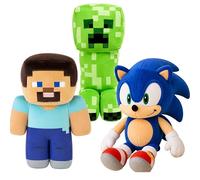 Sonic, Minecraft Steve and Creeper Plush Toys Set Soft Gaming Character Stuffed Teddy Bundle Cuddly Plush Toys for Kids Boys Girls Collectors Gift 3+ Years