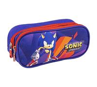 Sonic Prime Double Compartment Pencil Case - Blue and Red - 22.5 x 8 x 10 cm - Made of Polyester - Zip Closure - Sonic Prime Printed Design - Original Product Designed in Spain