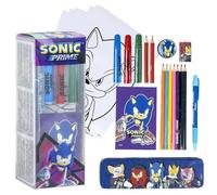 Sonic Prime Stationery Colouring Box Set for Kids Includes 1 Pencil Case, 1 Pen, 1 Eraser, 1 Sharpener, 1 Notepad, 2 HB Pencil, 3 Colour Markers, 6 Colour Pencil and 8 Colouring Pages