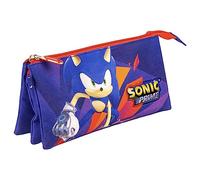 Sonic Prime Triple Compartment Pencil Case - Blue and Red - 22.5 x 2 x 11.5 cm - Made of Polyester - Zip Closure - Sonic Prime Printed Design - Original Product Designed in Spain