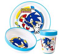 Sonic the Hedgehog 3pcs Reusable Bicolor Kids Dinner Tableware Set | Premium Plastic Dinnerware Sets Includes Toddler Cups, Plates and Bowls, 100% Safe, BPA Free & Certified Food Safe (US/EU)