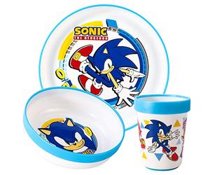 Sonic The Hedgehog 3pcs Reusable Bicolor Premium Kids Dinner Tableware Set Plate, Bowl & Tumbler, BPA Free