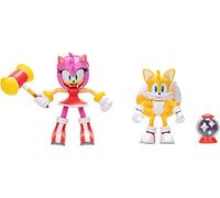 Sonic The Hedgehog 4 Inch Articulated Action Figures, Includes Modern Tails and Modern Amy and Invincible Item Box and Hammer Accessories