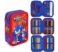 Sonic the Hedgehog 45 Piece Triple Compartment Triple Zip Filled Pencil Case