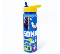 Sonic The Hedgehog 600ml Kids Water Bottle with Flip Spout & Straw - BPA Free Leak Proof Sports Drinks Bottle with Carry Loop - SEGA Official Sonic ‘Unstoppable’ Design